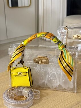 Clear PVC Stadium Bag with Twilly Handle Wrap & Mini Bag Char
